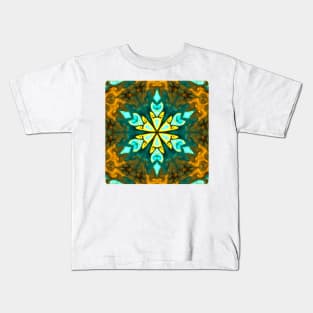 Psychedelic Mandala Flower Teal and Yellow Kids T-Shirt